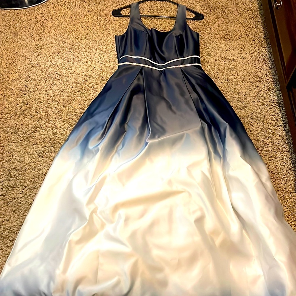 Navy Blue & Silver Windsor Prom Dress. With pockets
